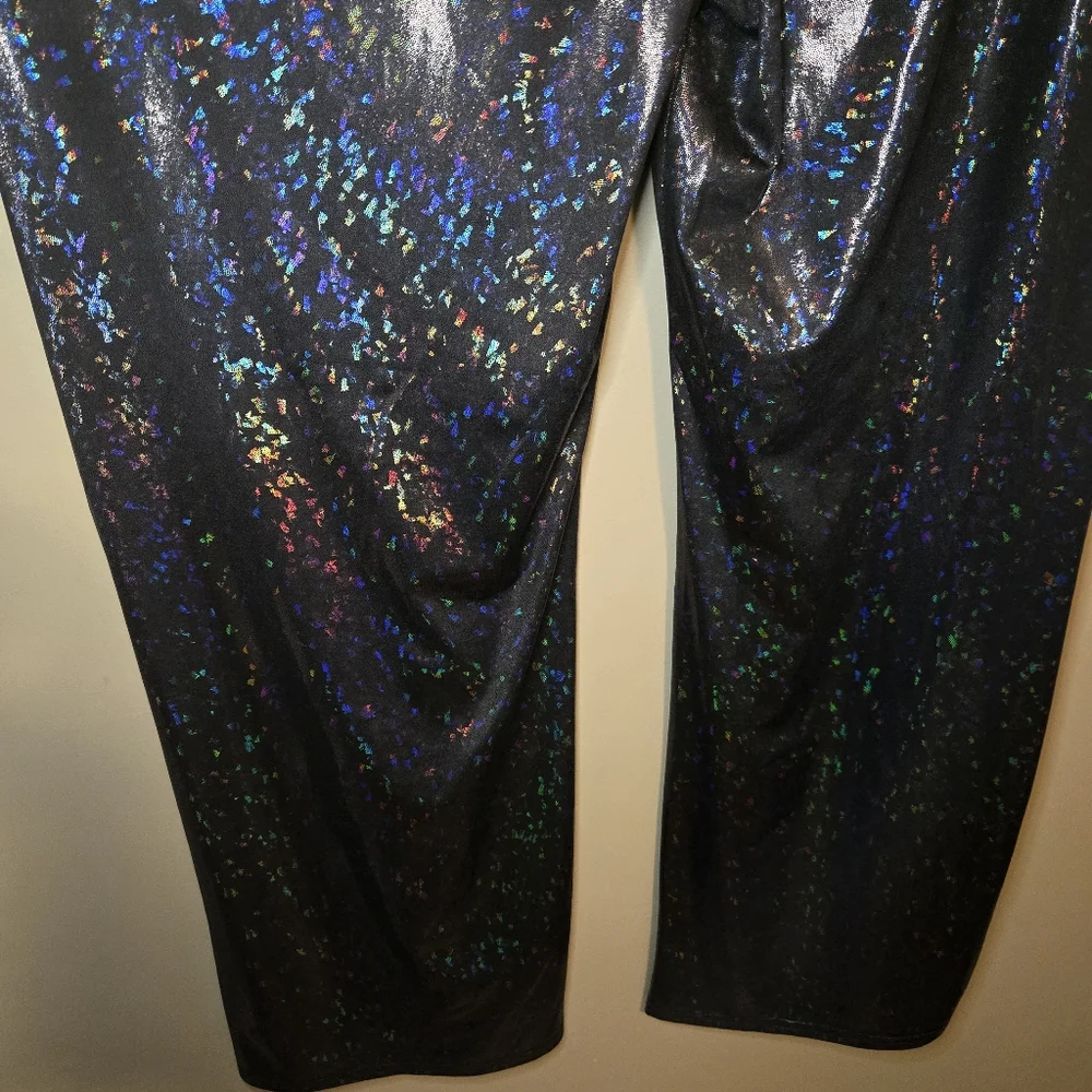 Asos Curve Women's Black Iridescent Colorful Straight Pants Size 16 Flare 31L - Picture 8 of 12